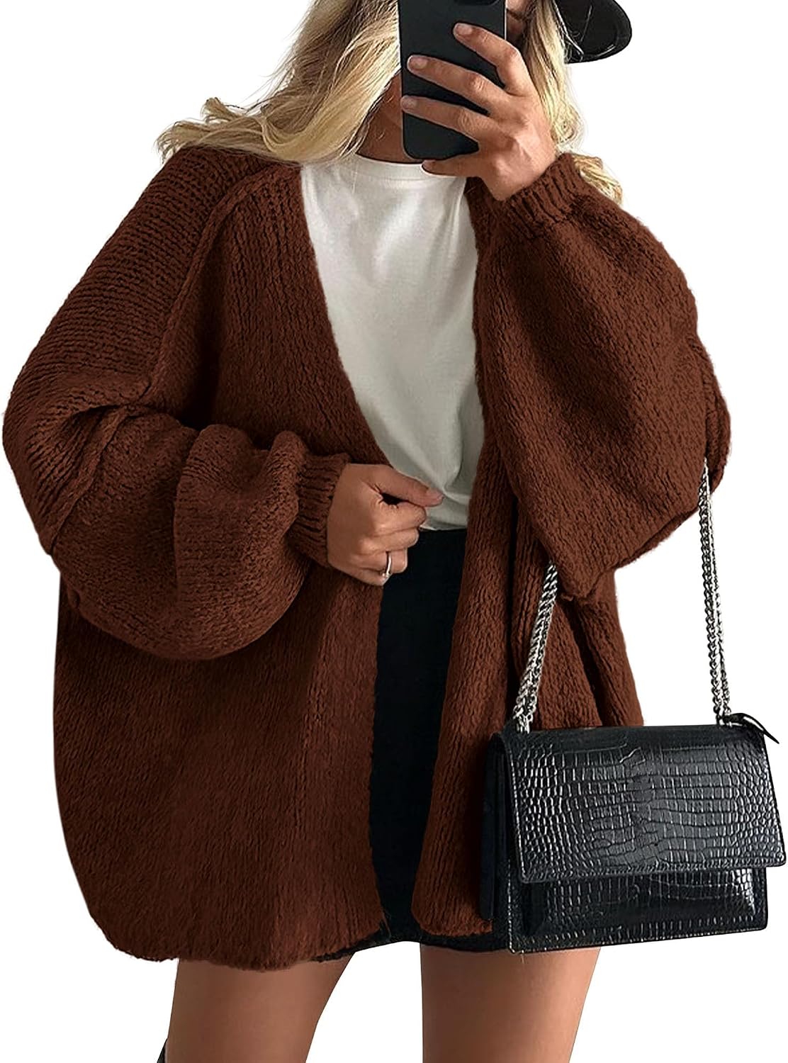 ✨ Women's Oversized Open Front Cardigan Sweater 🧶 – Cozy Long Sleeve Relaxed Fit Knit Cardigan 🍂🤎