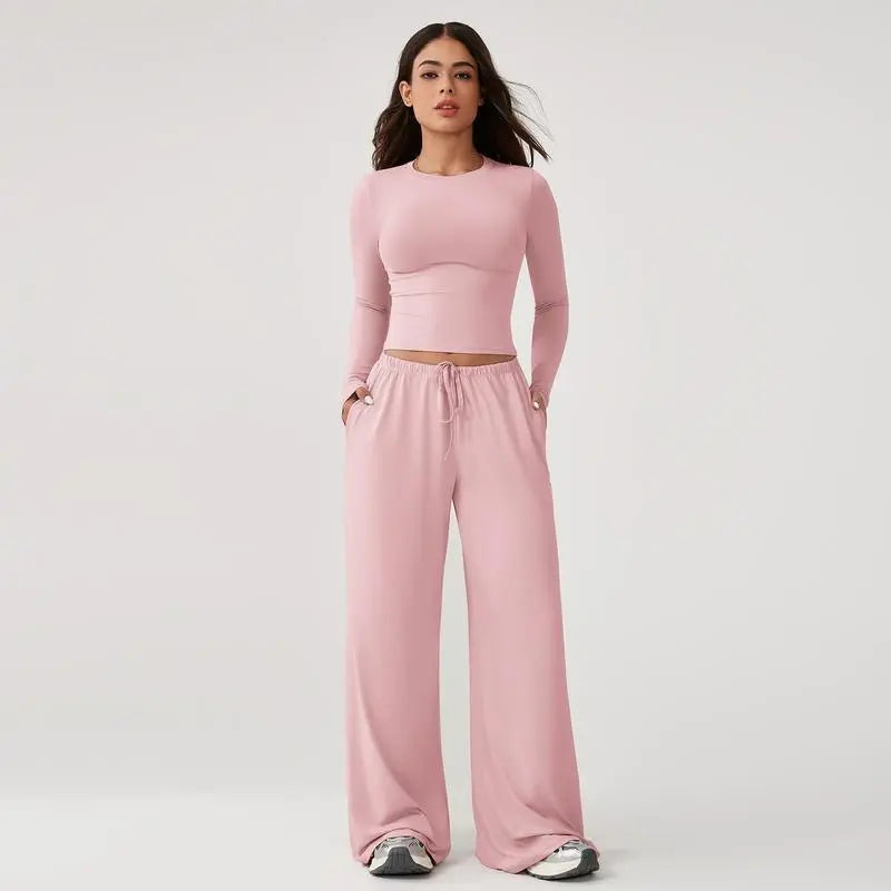 Women’s Long-Sleeve Top & Wide-Leg Pants Matching Set | Effortless Style & All-Day Comfort ✨