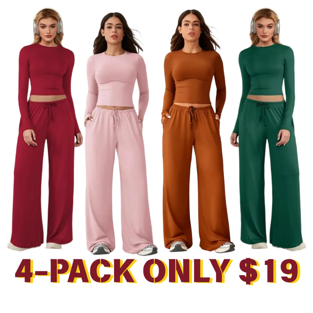 Women’s Long-Sleeve Top & Wide-Leg Pants Matching Set | Effortless Style & All-Day Comfort ✨