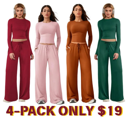 Women’s Long-Sleeve Top & Wide-Leg Pants Matching Set | Effortless Style & All-Day Comfort ✨