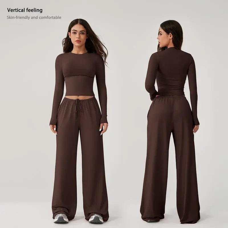 Women’s Long-Sleeve Top & Wide-Leg Pants Matching Set | Effortless Style & All-Day Comfort ✨