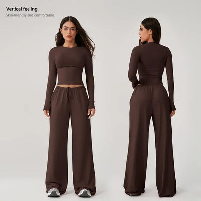 Women’s Long-Sleeve Top & Wide-Leg Pants Matching Set | Effortless Style & All-Day Comfort ✨