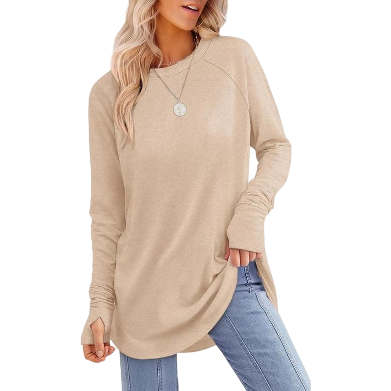 🍁 Women's Long Sleeve Tunic Top with Thumb Holes | ✨ Soft Crew Neck Shirt for Leggings