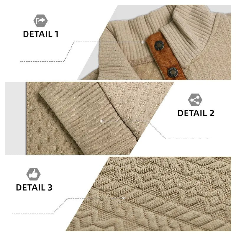 ⌛Men's Stand Collar Jacquard Knit Sweater, Micro Stretch 100% Polyester Elbow Patch Long Sleeve Top