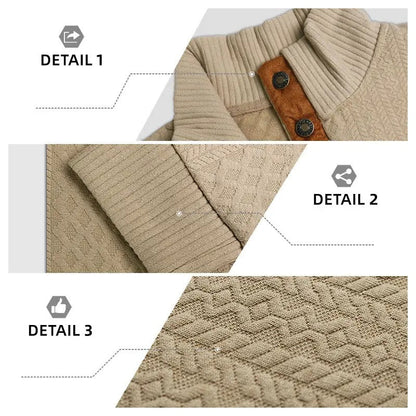 ⌛Men's Stand Collar Jacquard Knit Sweater, Micro Stretch 100% Polyester Elbow Patch Long Sleeve Top