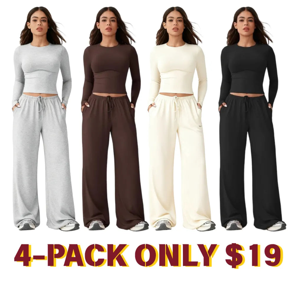 Women’s Long-Sleeve Top & Wide-Leg Pants Matching Set | Effortless Style & All-Day Comfort ✨