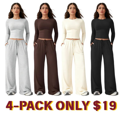 Women’s Long-Sleeve Top & Wide-Leg Pants Matching Set | Effortless Style & All-Day Comfort ✨