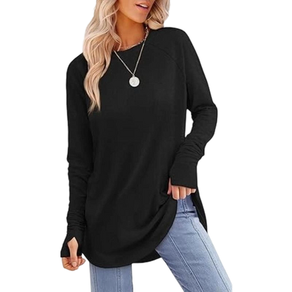 🍁 Women's Long Sleeve Tunic Top with Thumb Holes | ✨ Soft Crew Neck Shirt for Leggings