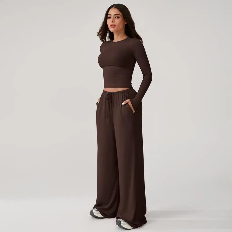 Women’s Long-Sleeve Top & Wide-Leg Pants Matching Set | Effortless Style & All-Day Comfort ✨