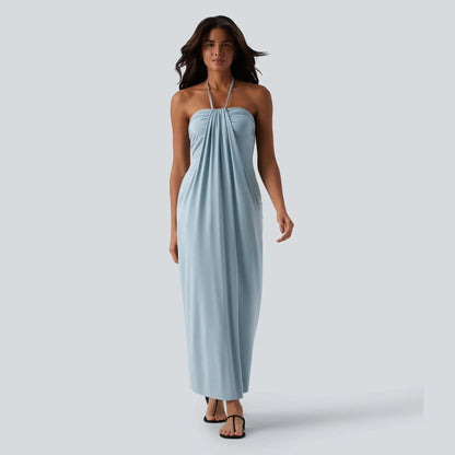 👗 Women's Halter Tie Back Maxi Dress with Pockets | Flowy Sleeveless Summer Beach Vacation Dress ☀️🏖️