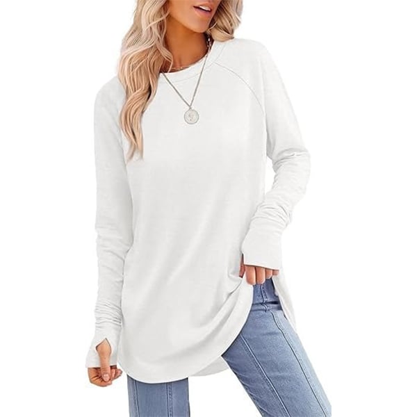 🌿 Women’s Casual Long Sleeve Tunic Top – Thumbhole Crew Neck Curved Hem Shirt for Leggings