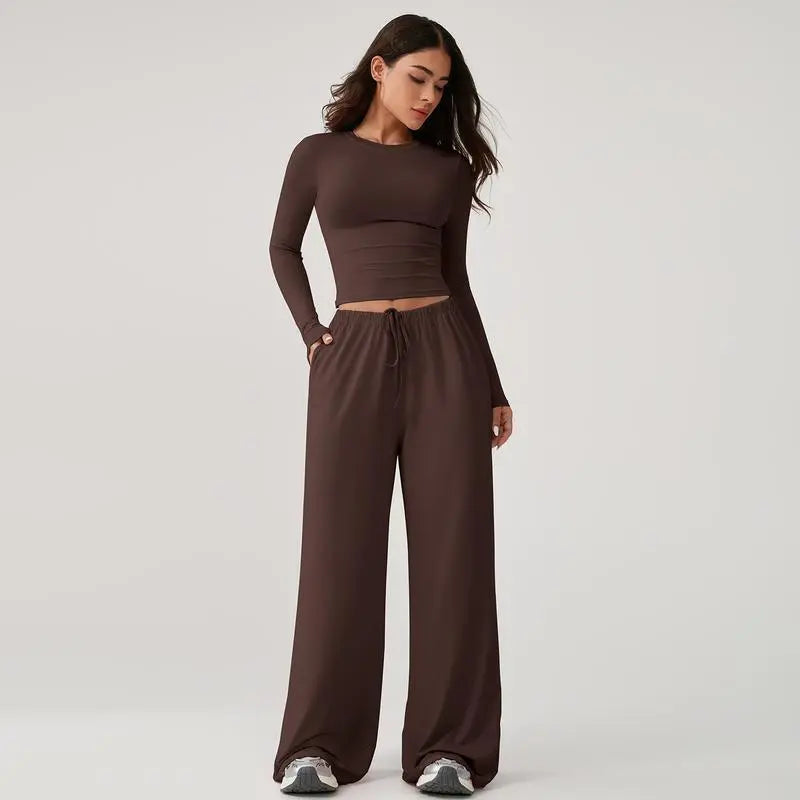 Women’s Long-Sleeve Top & Wide-Leg Pants Matching Set | Effortless Style & All-Day Comfort ✨
