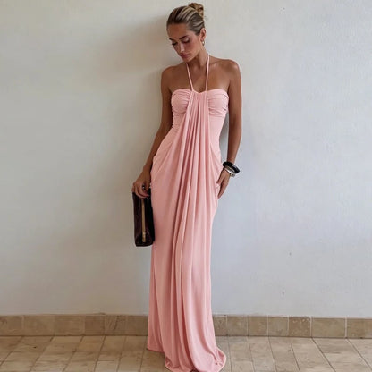 👗 Women's Halter Tie Back Maxi Dress with Pockets | Flowy Sleeveless Summer Beach Vacation Dress ☀️🏖️