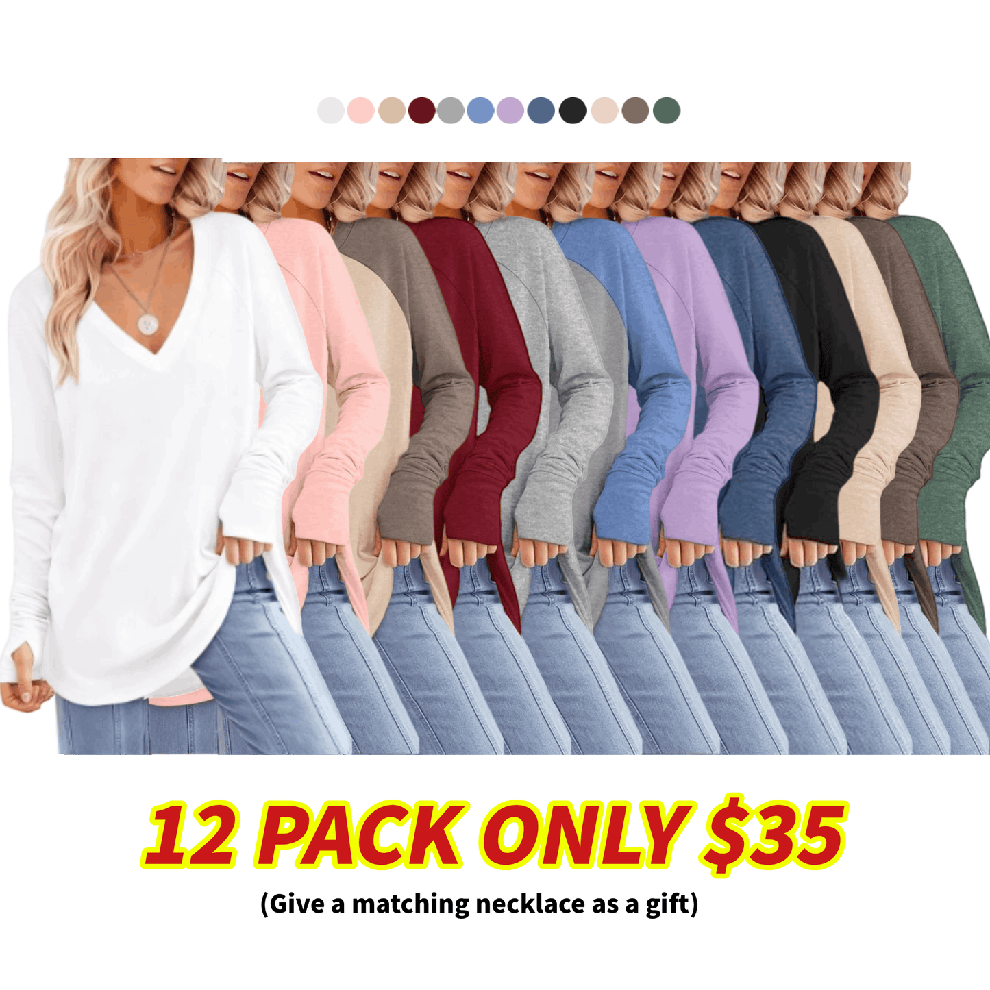 🍁 Women's Long Sleeve Tunic Top with Thumb Holes | ✨ Soft Crew Neck Shirt for Leggings
