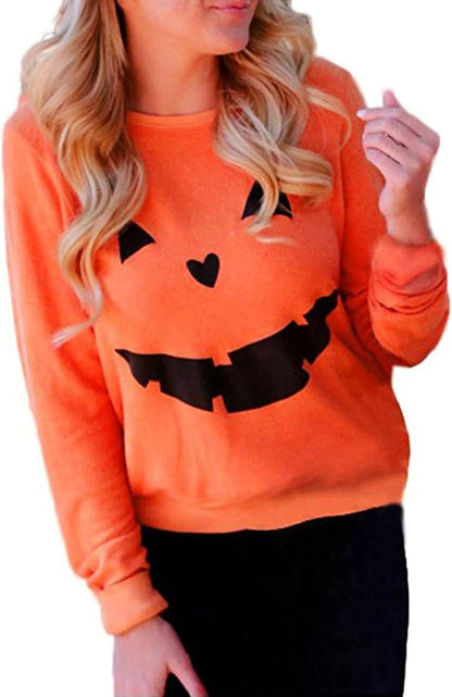 🎃 Funny Pumpkin Face Halloween Sweatshirt for Women | Slouchy Long Sleeve Witch Pullover Top 👻