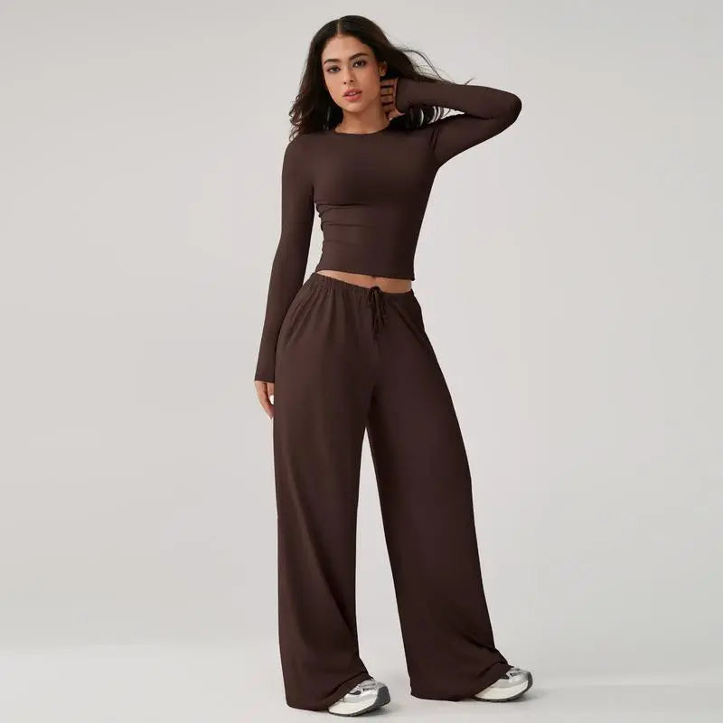 Women’s Long-Sleeve Top & Wide-Leg Pants Matching Set | Effortless Style & All-Day Comfort ✨