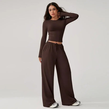 Women’s Long-Sleeve Top & Wide-Leg Pants Matching Set | Effortless Style & All-Day Comfort ✨