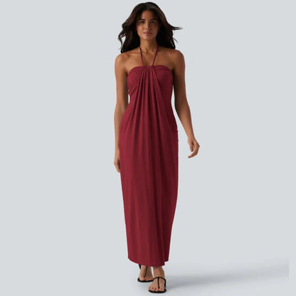 👗 Women's Halter Tie Back Maxi Dress with Pockets | Flowy Sleeveless Summer Beach Vacation Dress ☀️🏖️