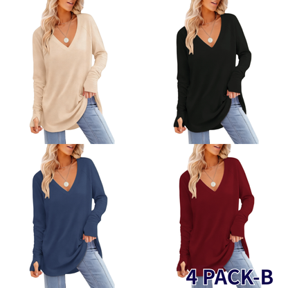 🍁 Women's Long Sleeve Tunic Top with Thumb Holes | ✨ Soft Crew Neck Shirt for Leggings
