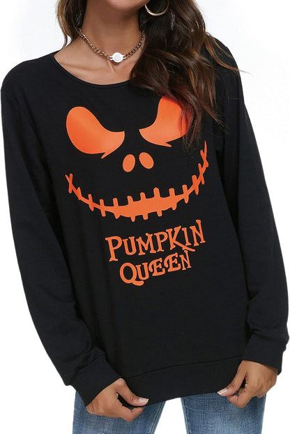 🎃 Funny Pumpkin Face Halloween Sweatshirt for Women | Slouchy Long Sleeve Witch Pullover Top 👻