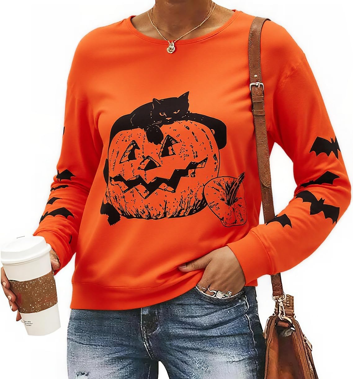 🎃 Funny Pumpkin Face Halloween Sweatshirt for Women | Slouchy Long Sleeve Witch Pullover Top 👻