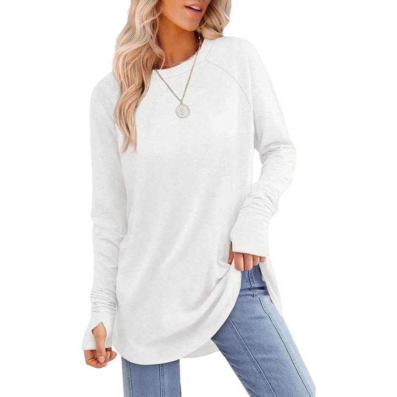 🍁 Women's Long Sleeve Tunic Top with Thumb Holes | ✨ Soft Crew Neck Shirt for Leggings