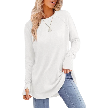 🍁 Women's Long Sleeve Tunic Top with Thumb Holes | ✨ Soft Crew Neck Shirt for Leggings