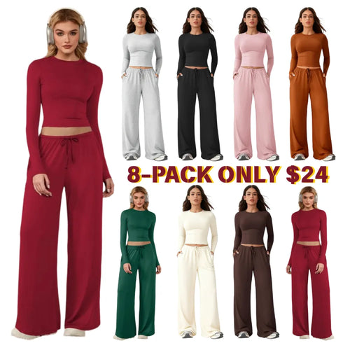 Women’s Long-Sleeve Top & Wide-Leg Pants Matching Set | Effortless Style & All-Day Comfort ✨