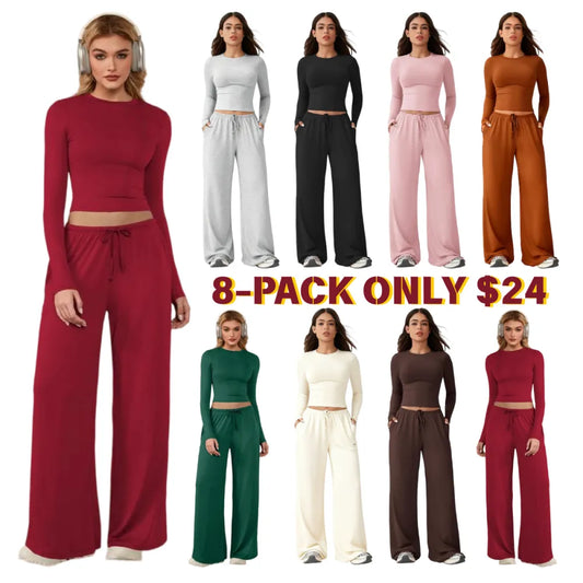 Women’s Long-Sleeve Top & Wide-Leg Pants Matching Set | Effortless Style & All-Day Comfort ✨