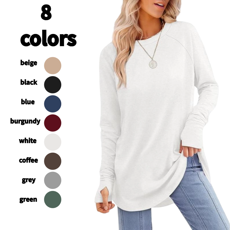 🍁 Women's Long Sleeve Tunic Top with Thumb Holes | ✨ Soft Crew Neck Shirt for Leggings