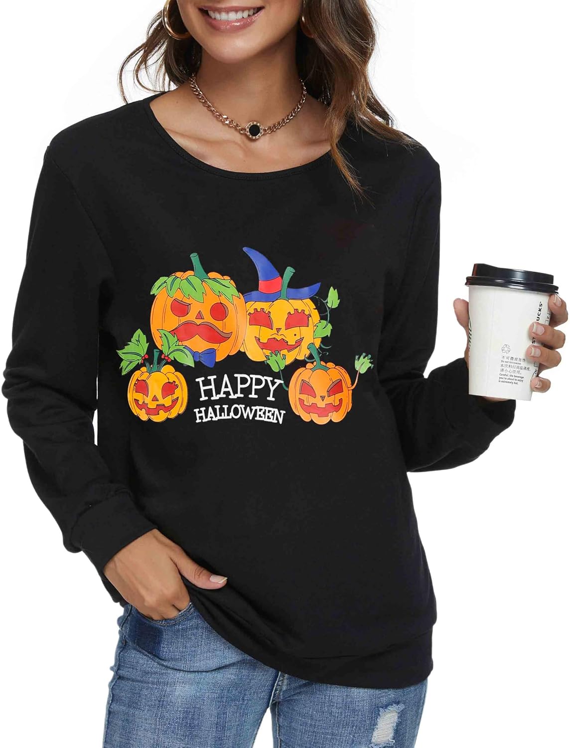 🎃 Funny Pumpkin Face Halloween Sweatshirt for Women | Slouchy Long Sleeve Witch Pullover Top 👻