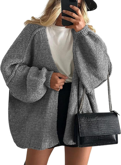 ✨ Women's Oversized Open Front Cardigan Sweater 🧶 – Cozy Long Sleeve Relaxed Fit Knit Cardigan 🍂🤎