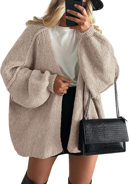 ✨ Women's Oversized Open Front Cardigan Sweater 🧶 – Cozy Long Sleeve Relaxed Fit Knit Cardigan 🍂🤎