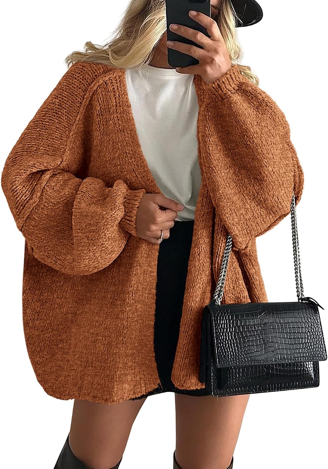✨ Women's Oversized Open Front Cardigan Sweater 🧶 – Cozy Long Sleeve Relaxed Fit Knit Cardigan 🍂🤎