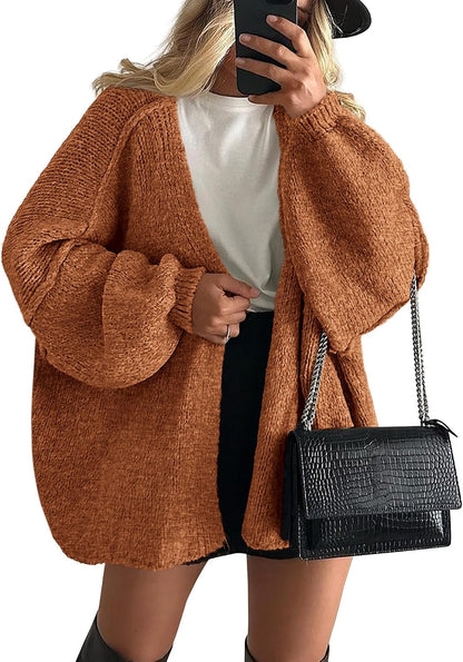 ✨ Women's Oversized Open Front Cardigan Sweater 🧶 – Cozy Long Sleeve Relaxed Fit Knit Cardigan 🍂🤎