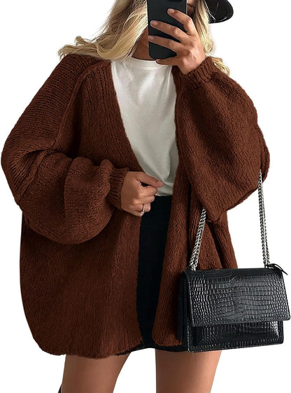 ✨ Women's Oversized Open Front Cardigan Sweater 🧶 – Cozy Long Sleeve Relaxed Fit Knit Cardigan 🍂🤎