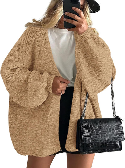 ✨ Women's Oversized Open Front Cardigan Sweater 🧶 – Cozy Long Sleeve Relaxed Fit Knit Cardigan 🍂🤎