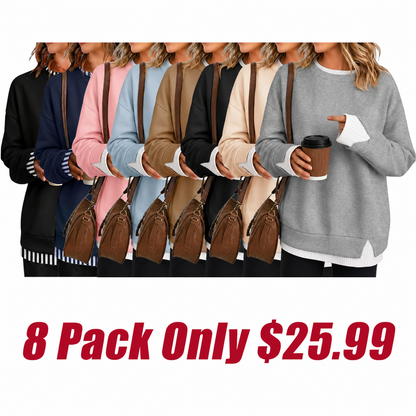 Women Crew Neck Fake Two Piece Striped Patchwork Drop Shoulder Oversized Sweatshirt