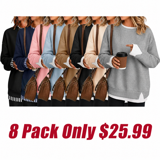 Women Crew Neck Fake Two Piece Striped Patchwork Drop Shoulder Oversized Sweatshirt