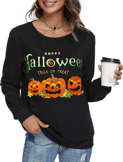 🎃 Funny Pumpkin Face Halloween Sweatshirt for Women | Slouchy Long Sleeve Witch Pullover Top 👻