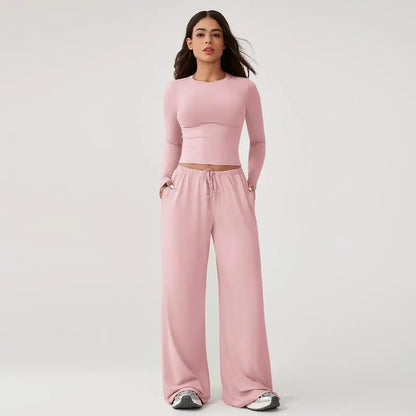 Women’s Long-Sleeve Top & Wide-Leg Pants Matching Set | Effortless Style & All-Day Comfort ✨