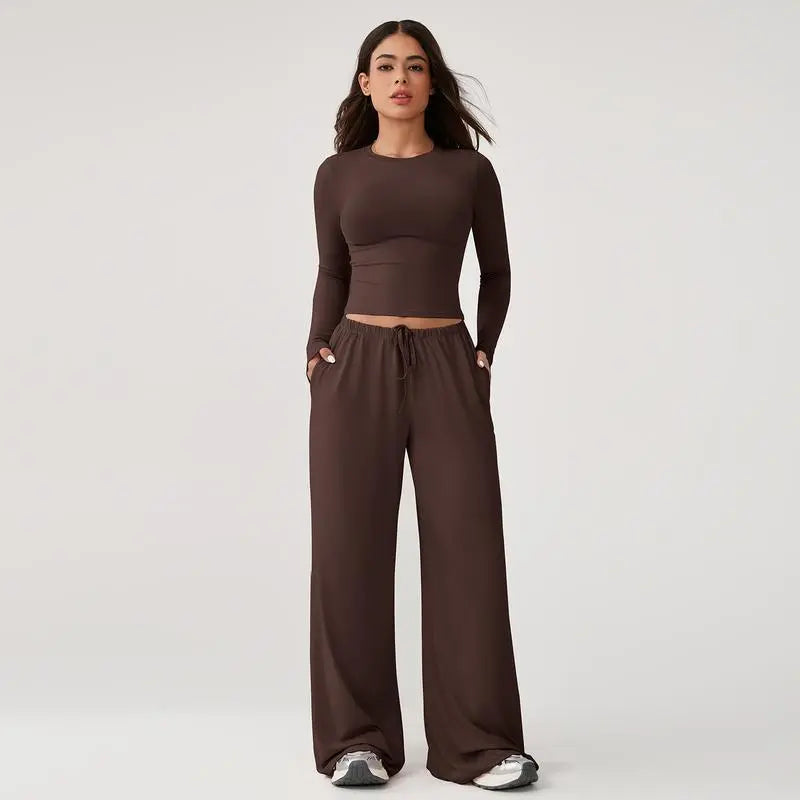 Women’s Long-Sleeve Top & Wide-Leg Pants Matching Set | Effortless Style & All-Day Comfort ✨