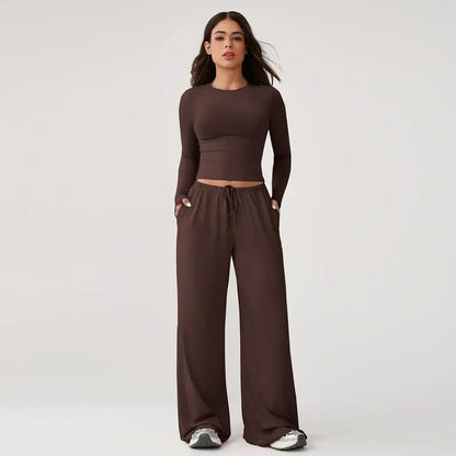 Women’s Long-Sleeve Top & Wide-Leg Pants Matching Set | Effortless Style & All-Day Comfort ✨