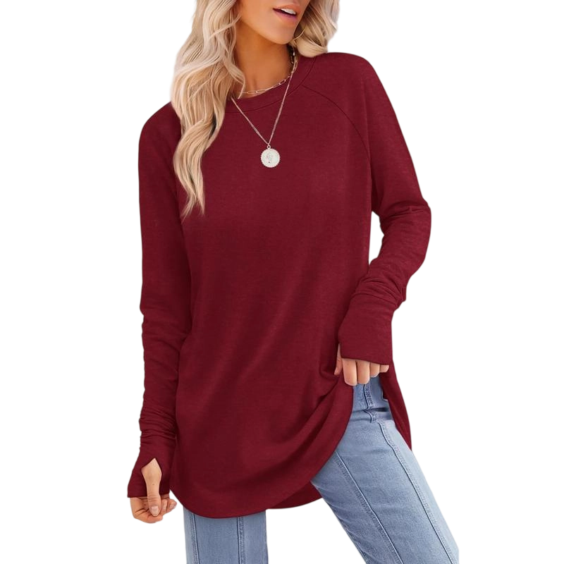 🍁 Women's Long Sleeve Tunic Top with Thumb Holes | ✨ Soft Crew Neck Shirt for Leggings