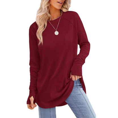 🍁 Women's Long Sleeve Tunic Top with Thumb Holes | ✨ Soft Crew Neck Shirt for Leggings