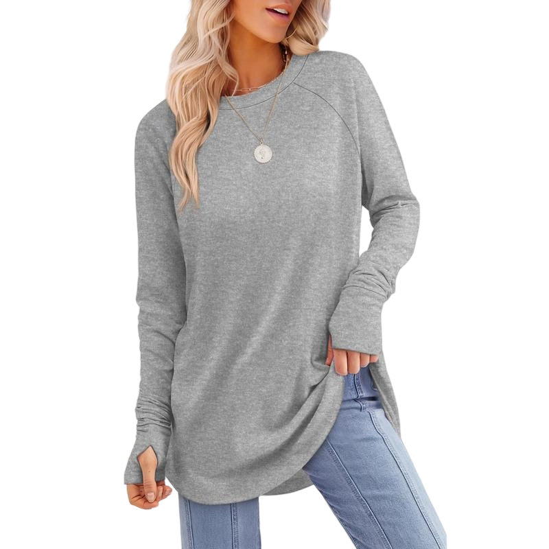 🍁 Women's Long Sleeve Tunic Top with Thumb Holes | ✨ Soft Crew Neck Shirt for Leggings