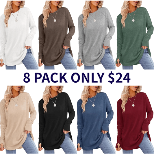 🍁 Women's Long Sleeve Tunic Top with Thumb Holes | ✨ Soft Crew Neck Shirt for Leggings