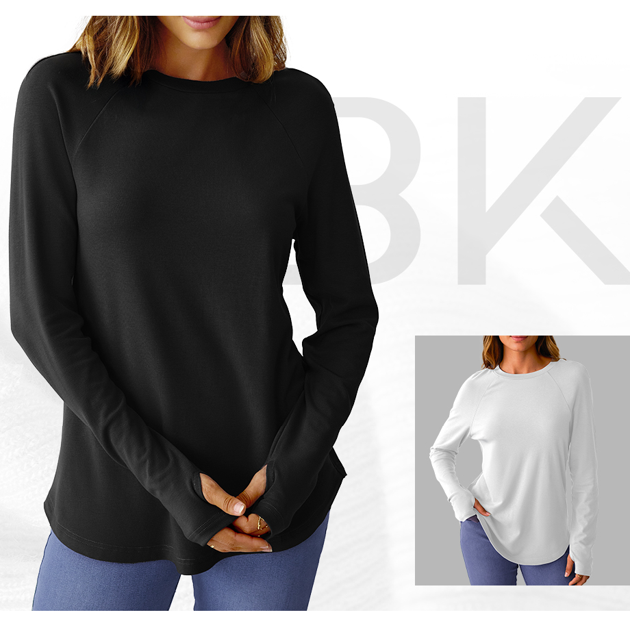 🍁 Women's Long Sleeve Tunic Top with Thumb Holes | ✨ Soft Crew Neck Shirt for Leggings