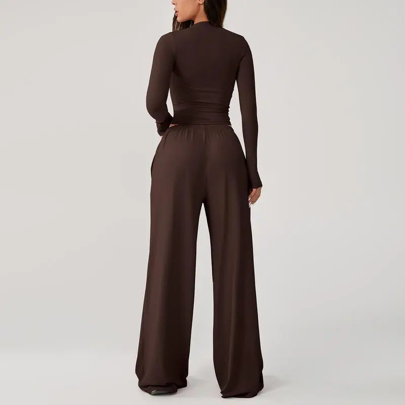 Women’s Long-Sleeve Top & Wide-Leg Pants Matching Set | Effortless Style & All-Day Comfort ✨