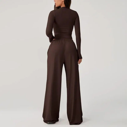 Women’s Long-Sleeve Top & Wide-Leg Pants Matching Set | Effortless Style & All-Day Comfort ✨